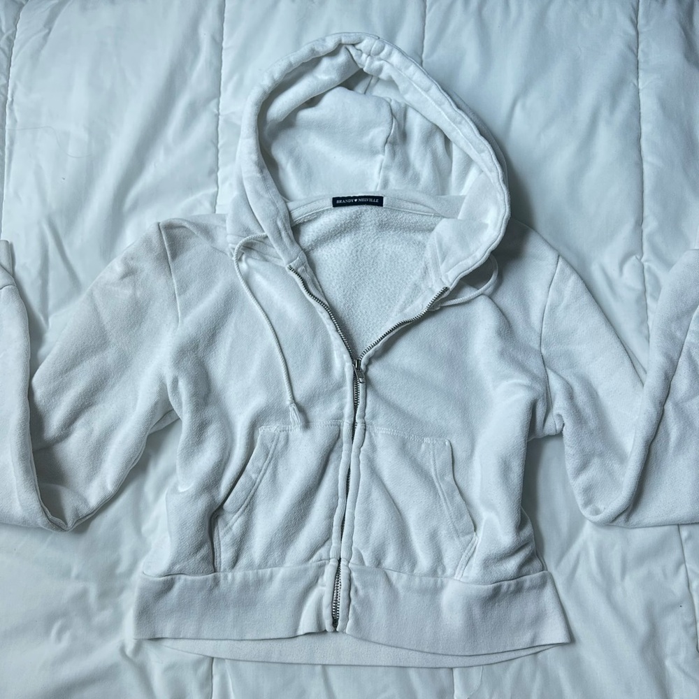 White Brandy Melville cotton cropped hoodie